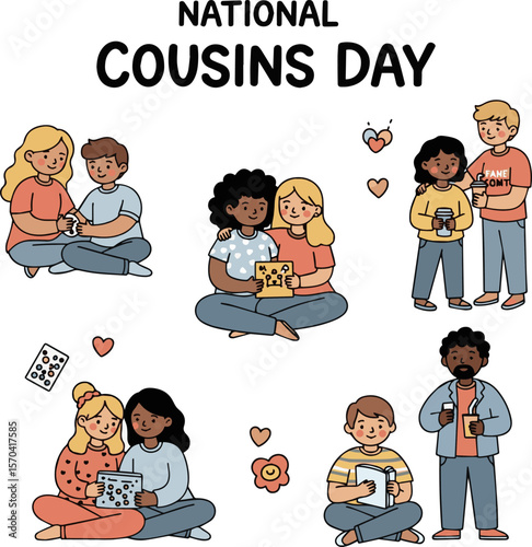 Diverse Cousins Celebrating Together on National Cousins Day Illustration
