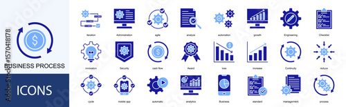 Business Process icon collection set. Containing iteration, Administration, agile, analyze, automation, growth, Engineering icon