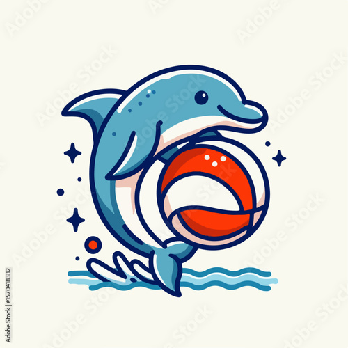 vector illustration of dolphin carrying ball on white background