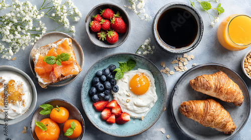 Wallpaper Mural Fresh continental breakfast with neatly arranged ingredients. A wholesome morning spread to start the day. Torontodigital.ca