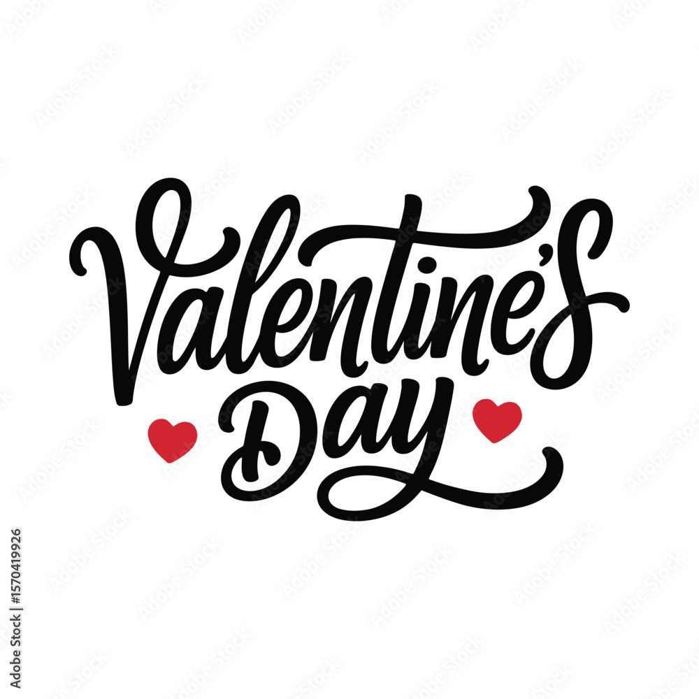 Fototapeta premium Valentine's Day Calligraphy with Red Hearts, Romantic Holiday Greeting Design