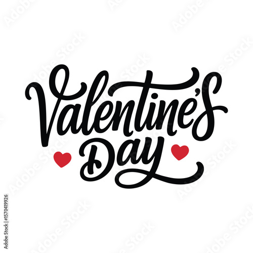 Valentine's Day Calligraphy with Red Hearts, Romantic Holiday Greeting Design