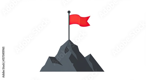 Red Flag on Mountain Peak Success Achievement
