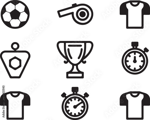 Football Icons Bundle – Whistle, Stopwatch, Ball


