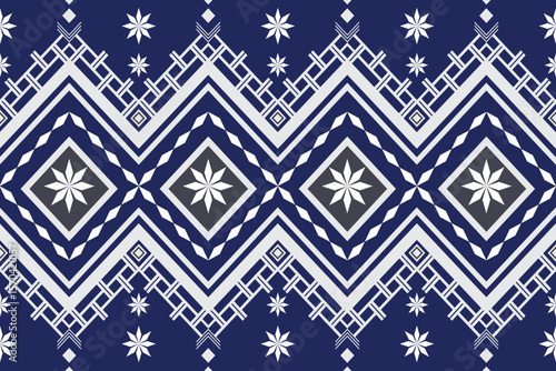 Geometric Ethnic Pattern in Blue and White – Seamless Vector Design
