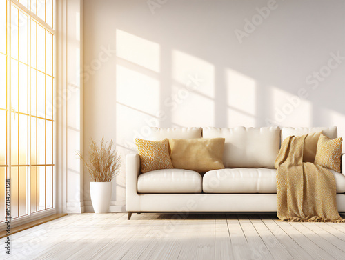 golden hour warmth in minimalist living room