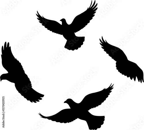 Logo design Silhouettes of flying pigeons in a balanced and symmetrical composition