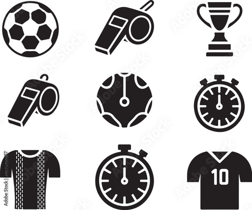 Flat Sports Icon Collection – Referee, Timer, Trophy

