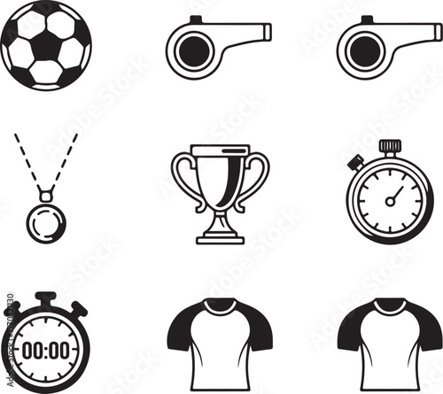 Flat Sports Icon Collection – Referee, Timer, Trophy

