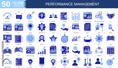 Performance Management icon collection set. Containing performance, Review, goal setting, Tracking, Employee, Evaluation icon