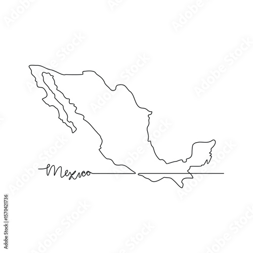 One continuous line drawing of Mexico signature themes design vector illustration. Mexico map in simple linear style vector design concept. Good design illustration for tourism and travel campaign.