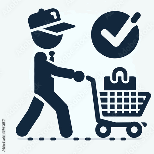 vector illustration icon pushing a cart