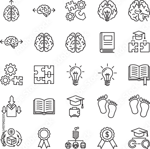 Collection of Line Icons Brain, Ideas, Learning, and Knowledge for Education and Business Concepts