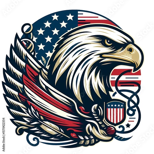 Patriotic eagle head illustration with American flag colors makes a powerful symbol of freedom and national pride.
