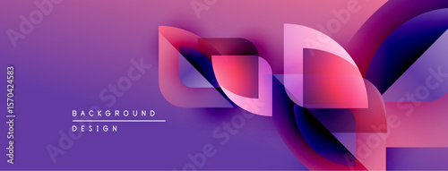 Abstract purple background features flowing ribbon shapes. Modern design elements create dynamic visual impact. Gradient colors enhance depth.
