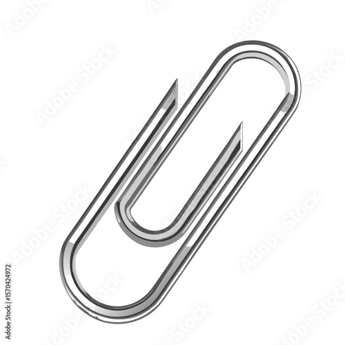 Shiny metallic paperclip with smooth curves and sharp ends silver office