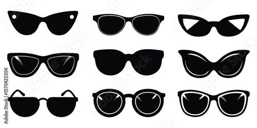 Retro Sunglasses Silhouettes Collection Round Vector Silhouette Illustration Icon