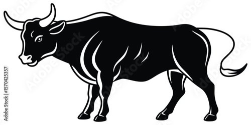 Aggressive Looking Bull Silhouette Drawing Vector Illustration Icon Clipart