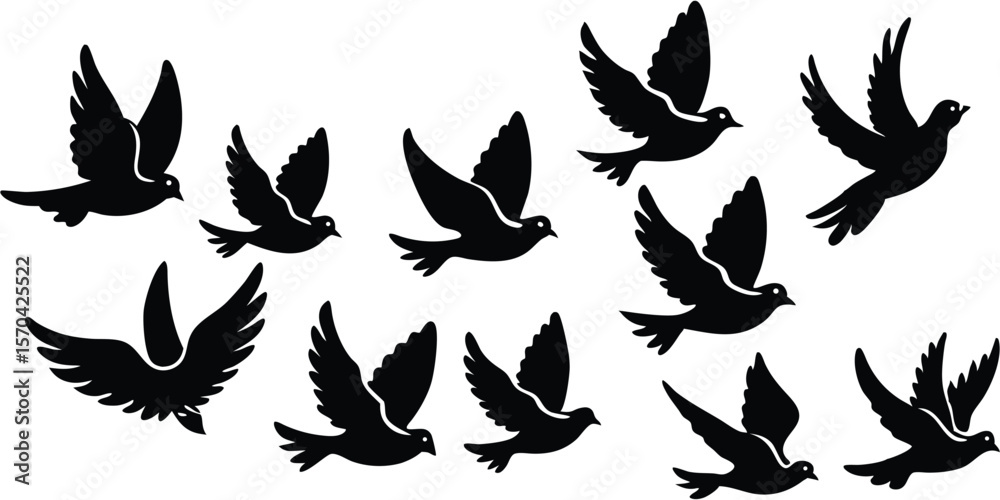 Fototapeta premium Bird Silhouette Bundle Flying Vectors In Vector Illustration Icon