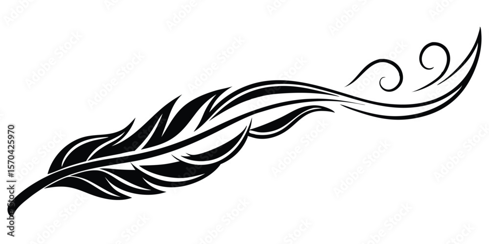 Fototapeta premium Feather Silhouettes Long Feathers Curved Shapes Vector Silhouette Illustration