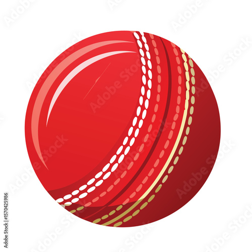 Red cricket ball vector illustration with white stitching