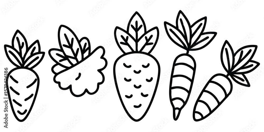 Obraz premium Hand Drawn Carrot Doodle Set With Varied Shapes Vector