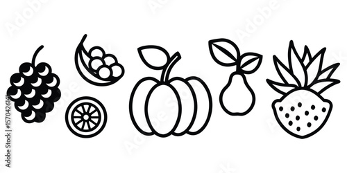 Fruits Berries Icon Set Vector Glyph Pictograms Silhouette Illustration