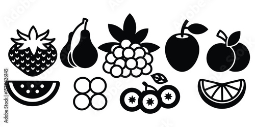 Fruits Berries Icon Set Vector Glyph Pictograms Silhouette Illustration