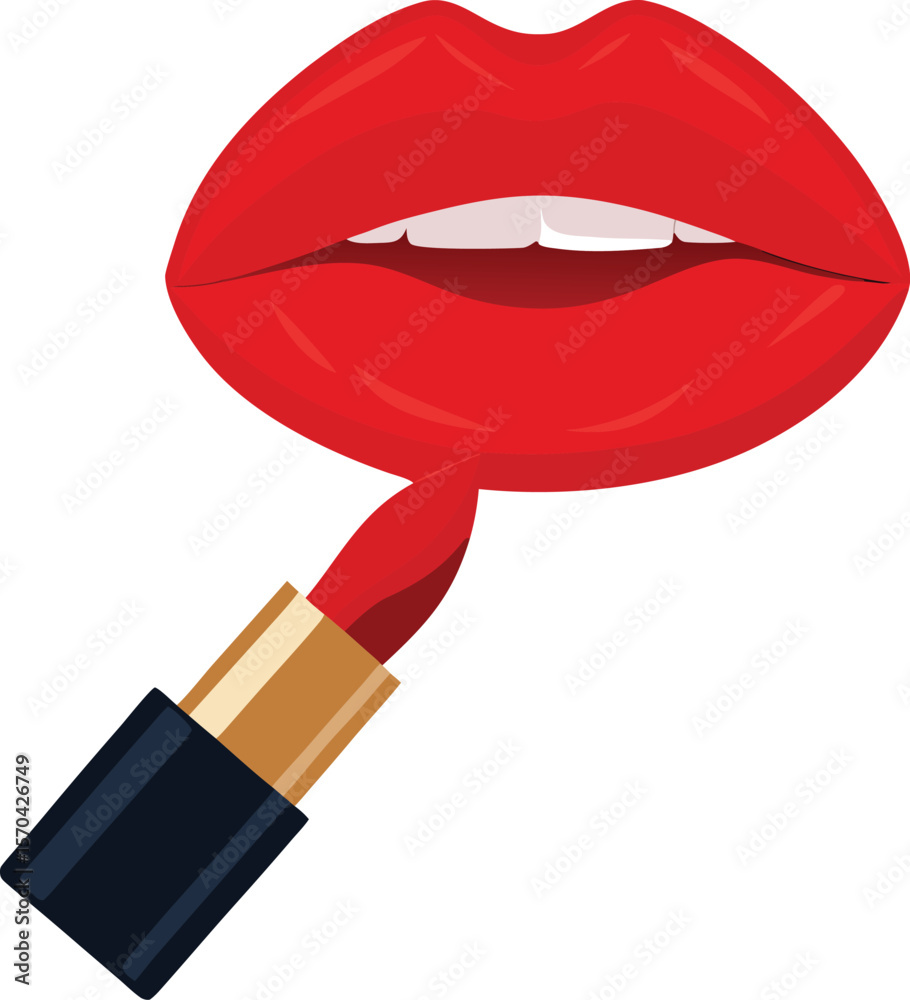 Obraz premium Red lips and lipstick application vector illustration makeup beauty