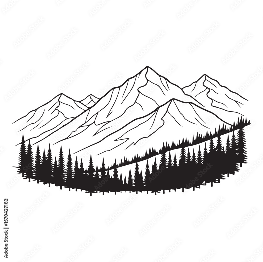 Fototapeta premium Minimalist Mountain and Forest Vector Landscape AI generator