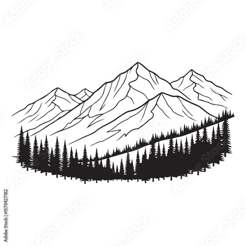 Minimalist Mountain and Forest Vector Landscape AI generator