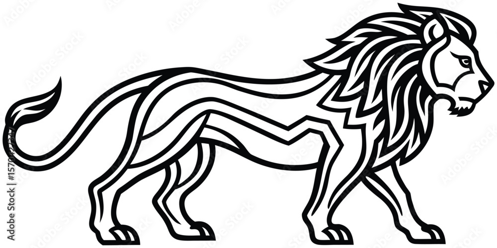 Fototapeta premium Tribal Inspired Lion Silhouette Vector In Black Illustration Icon