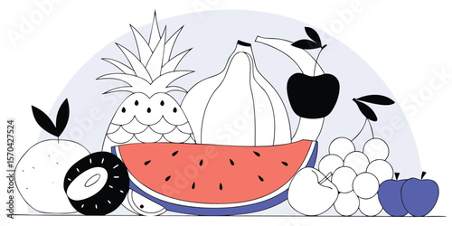 Vegetable Fruit Collection Vegan Food Set Vector Silhouette