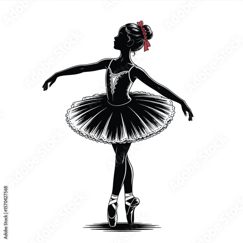 Ballerina Silhouette in Pointe Shoes with Red Bow ballet