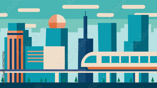 Futuristic Cityscape High-Speed Rail and Modern Architecture