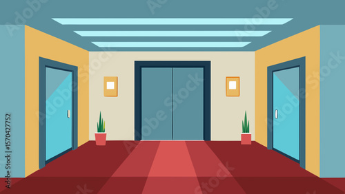 Modern Office Building Lobby Interior Design Elevator and Doors