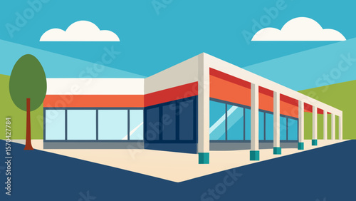 Modern Retail Building Design Architectural Illustration of a Contemporary Store
