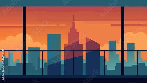 city skyline at sunset