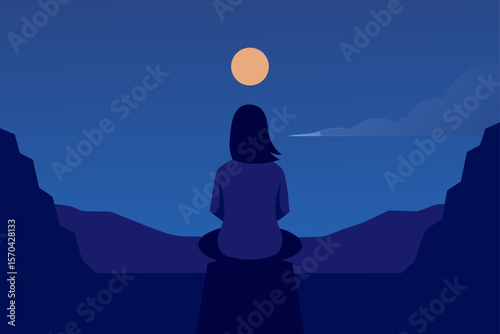 silhouette of a woman meditating