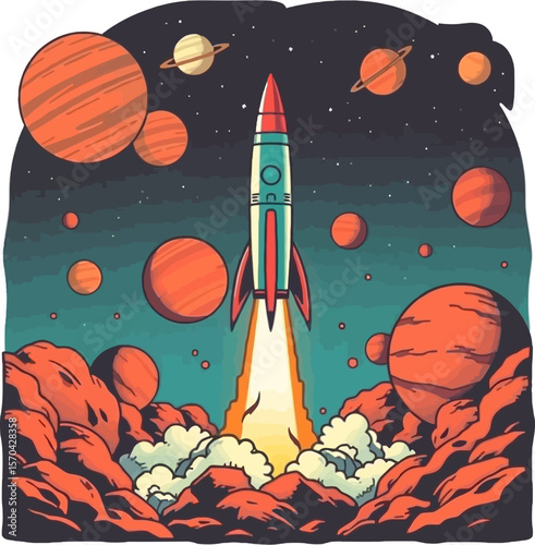 Space shuttle and rockets posters. Rocket launch, explore other planet and road to space vector illustration set. Launch spaceship and rocket