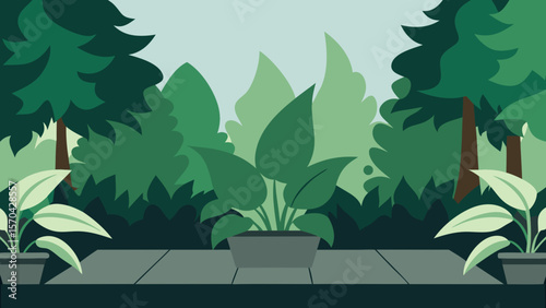 Green forest vector illustration featuring a seamless pattern of leaves and tree branches, ideal for a nature-inspired background design