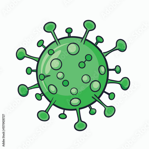 Green virus illustration with spikes and circles microscopic biology