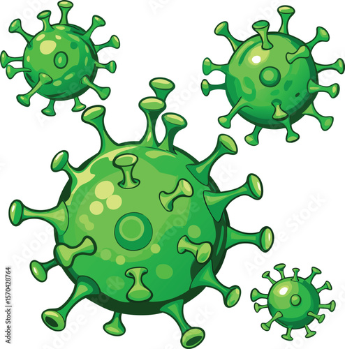 Green virus illustration with spikes and circles vector