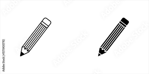 Pencil icon set. Edit symbol. Different style pen icons set. Flat and line style on white isolated background. Pencil and easter. Vector illustration.