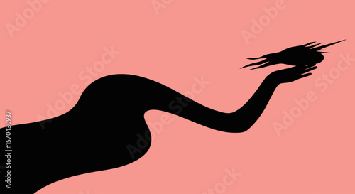 Abstract Silhouette: Hand Offering a Dark Bird on Salmon