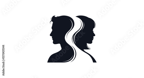 Duality: Man and Woman Silhouette Intertwined Symbol
