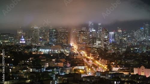 Wallpaper Mural A Foggy Night in San Francisco Time Lapse Downtown Skyline California USA Torontodigital.ca