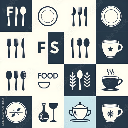 set of kitchen tools, food, print, eps, background