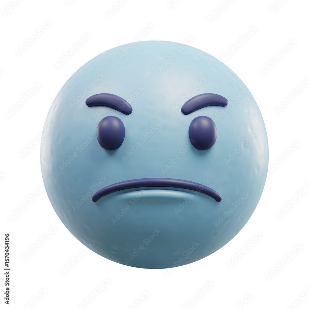 Fototapeta premium Upset Emoji 3d Render Spherical Character Isolated Transparent Background