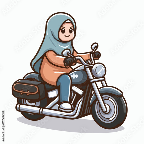 Muslim hijabers vector illustration riding a harley motorbike